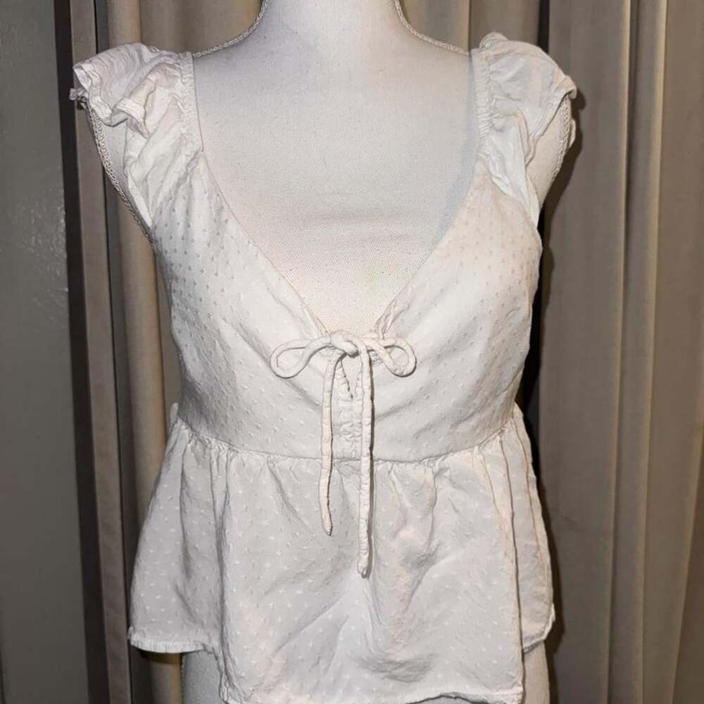 Hollister Swiss Dot Ruffle Peplum Top Size L White